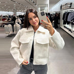 French Style Short Jacket with Pearl Fabric for Women