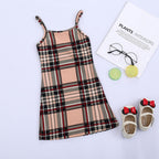 Girls Summer Sleeveless Plaid Suspender Dress