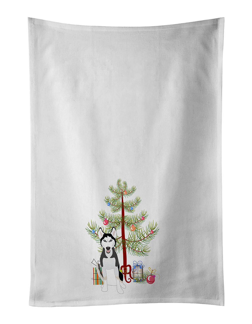 Siberian Husky Black and White #3 Christmas Kitchen Towel Set of 2