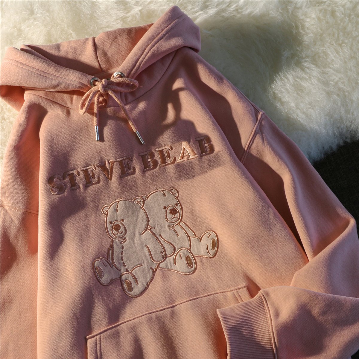 Japanese Chic Embroidered Bear Hooded Sweater for Women