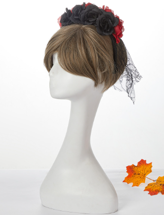 Christmas Headband with Rose Flowers and Lace Veil