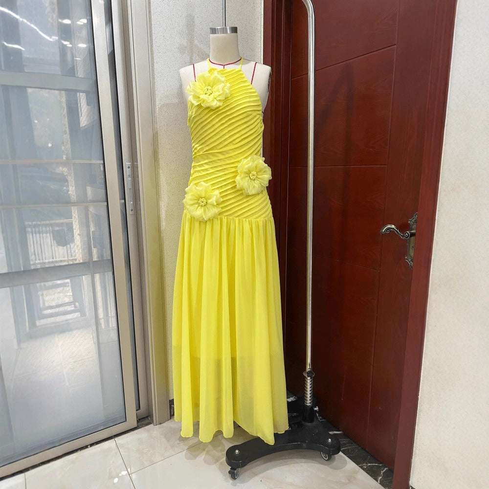 Embroidered Yellow Camisole Maxi Dress