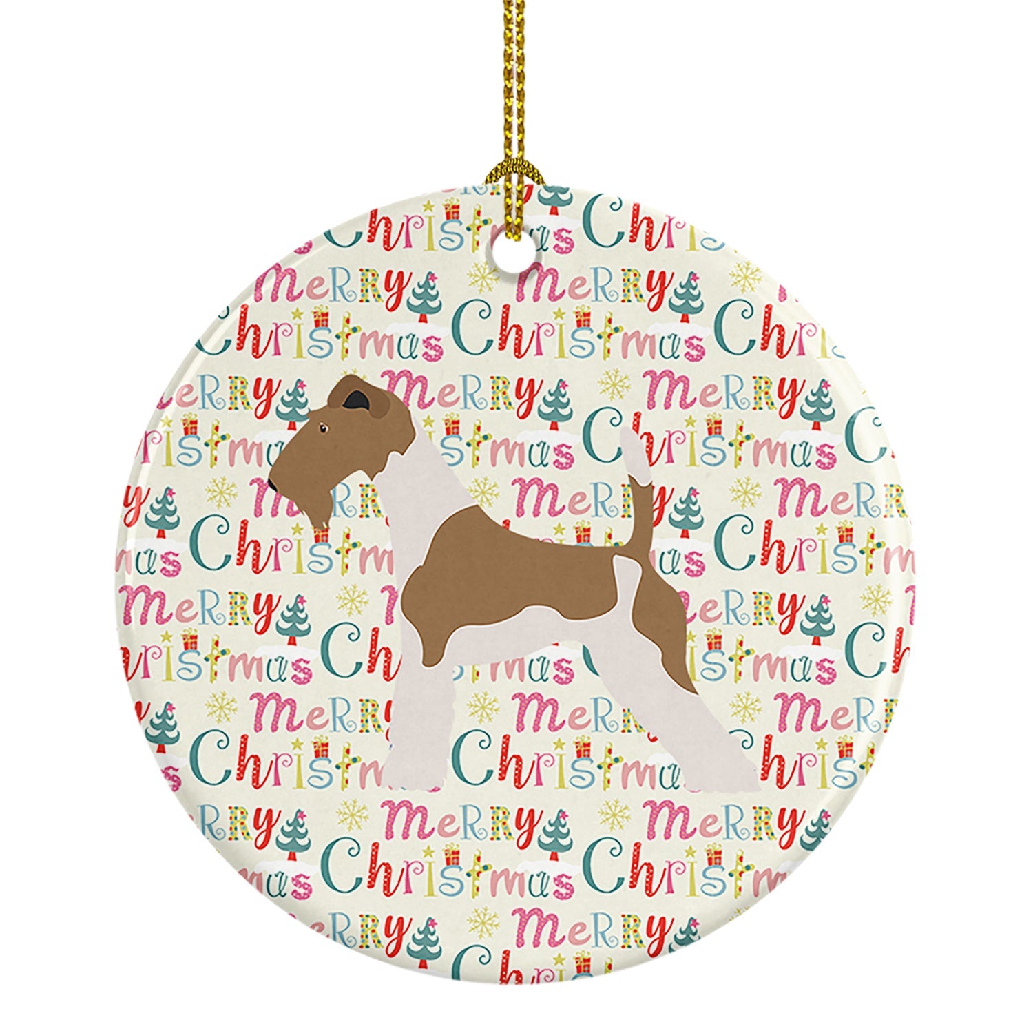 Wire Fox Terrier Merry Christmas Ceramic Ornament