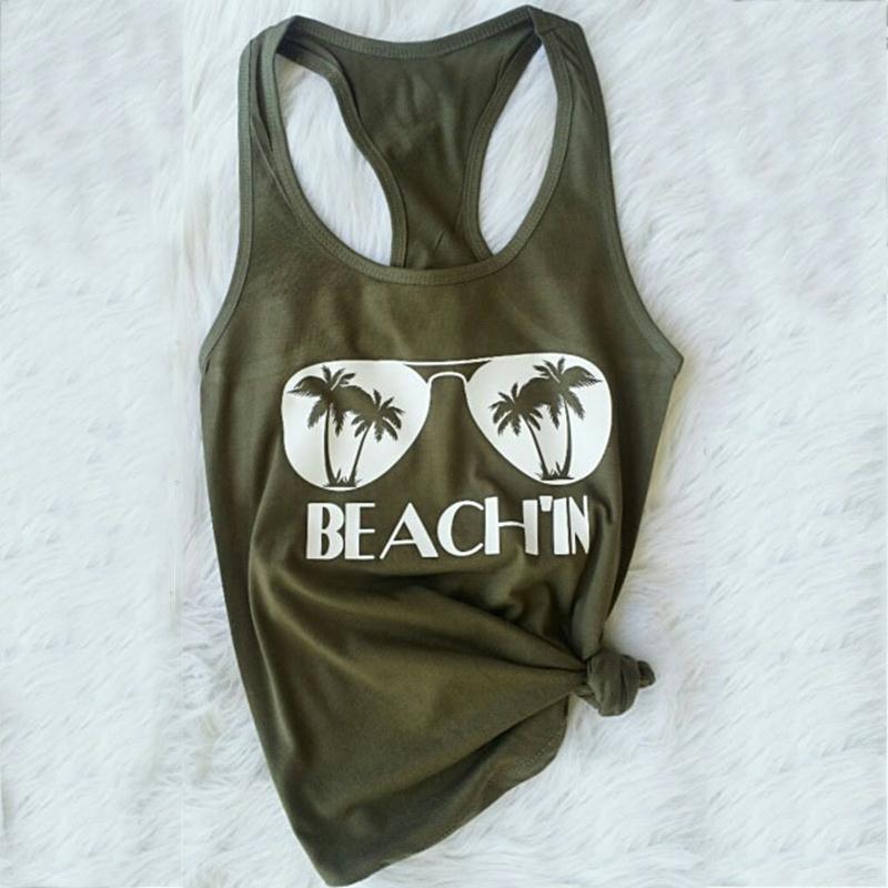 BEACH'IN Palm Sunglasses Racerback Tank Top