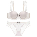 Lace Trim Push-Up Bra and Ruffled Lingerie Set