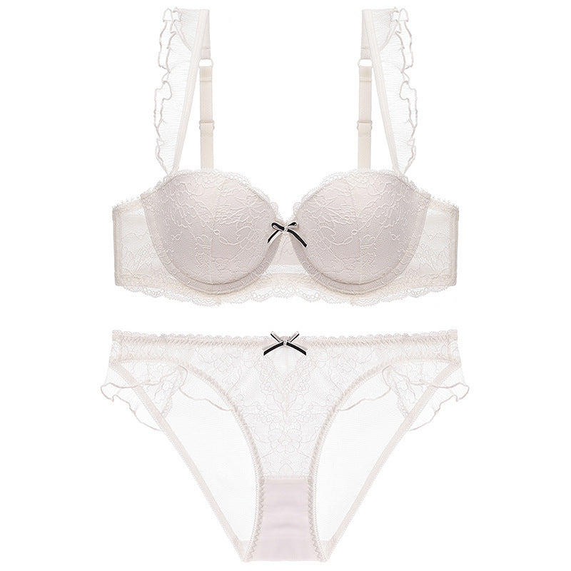 Lace Trim Push-Up Bra and Ruffled Lingerie Set