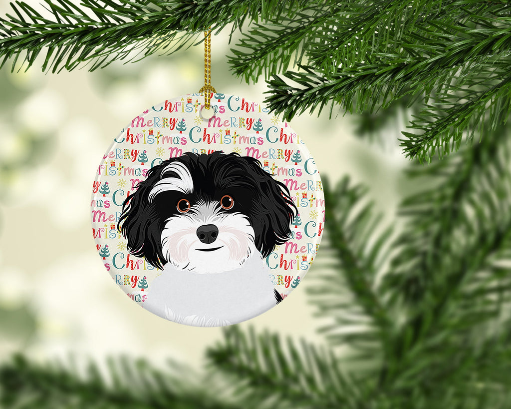 Shih-Tzu Black and White #1 Christmas Ceramic Ornament