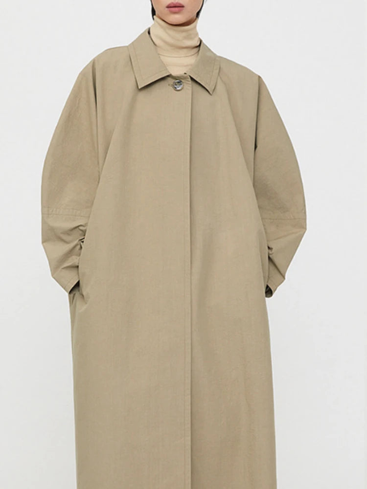Women’s Mid-Length Cotton Trench Coat with Doll Sleeves