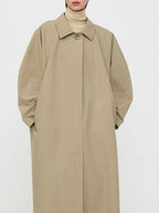 Women’s Mid-Length Cotton Trench Coat with Doll Sleeves