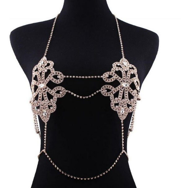Women's Rhinestone Body Chain Bra Harness