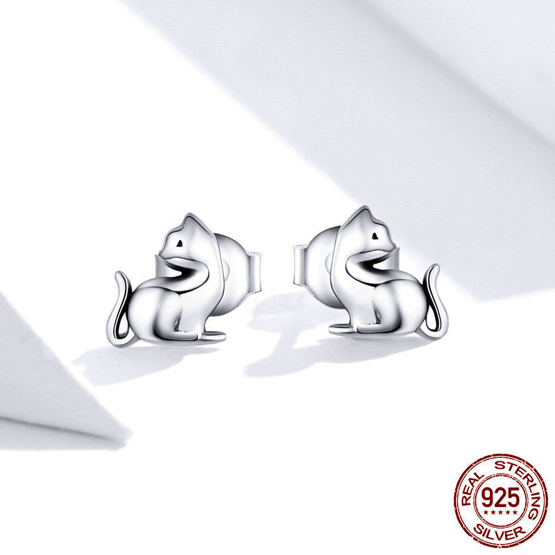 Silver Cat Stud Earrings