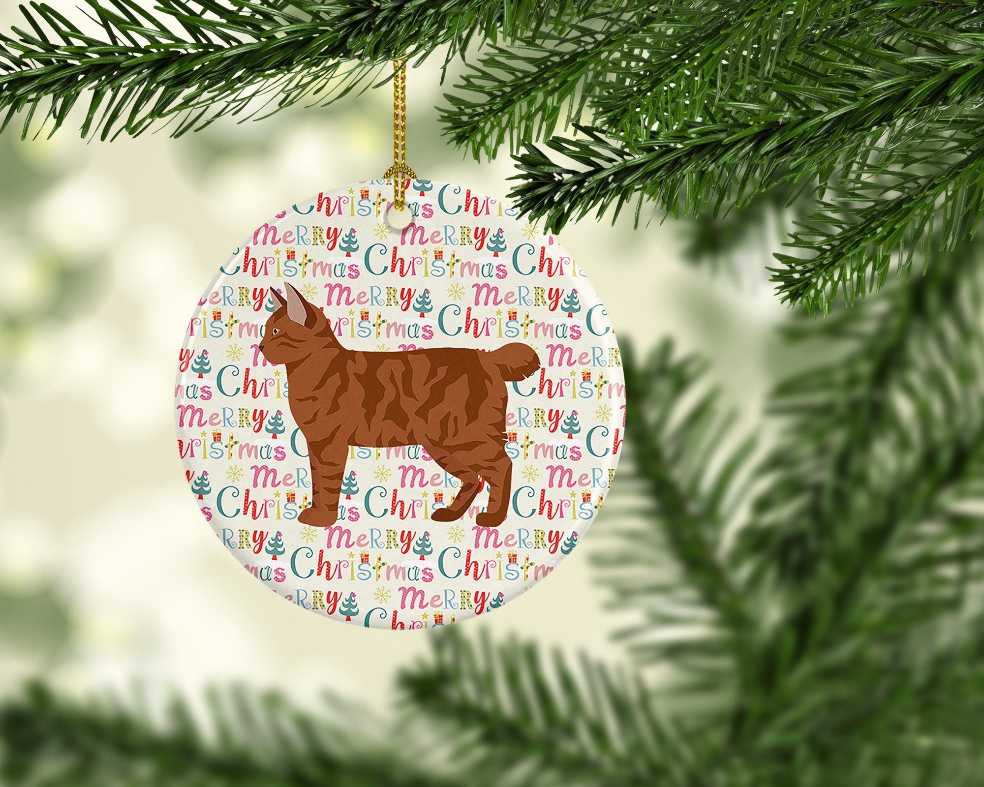 American Bobtail #2 Cat Christmas Ceramic Ornament