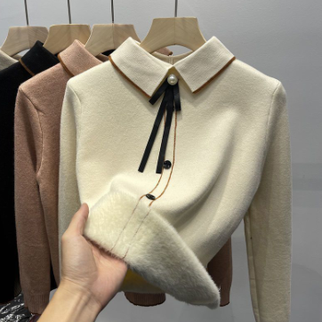Women's Plush Casual Sweater - Thick Knit Top (One Piece)