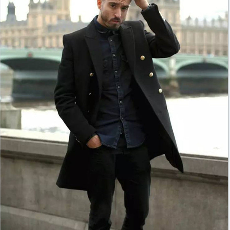 Thickened Men's Wool Windbreaker with Straight Hem