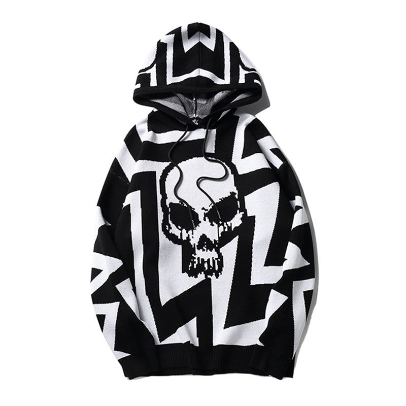 Punk Skull Oversized Knitted Sweater for Men and Women
