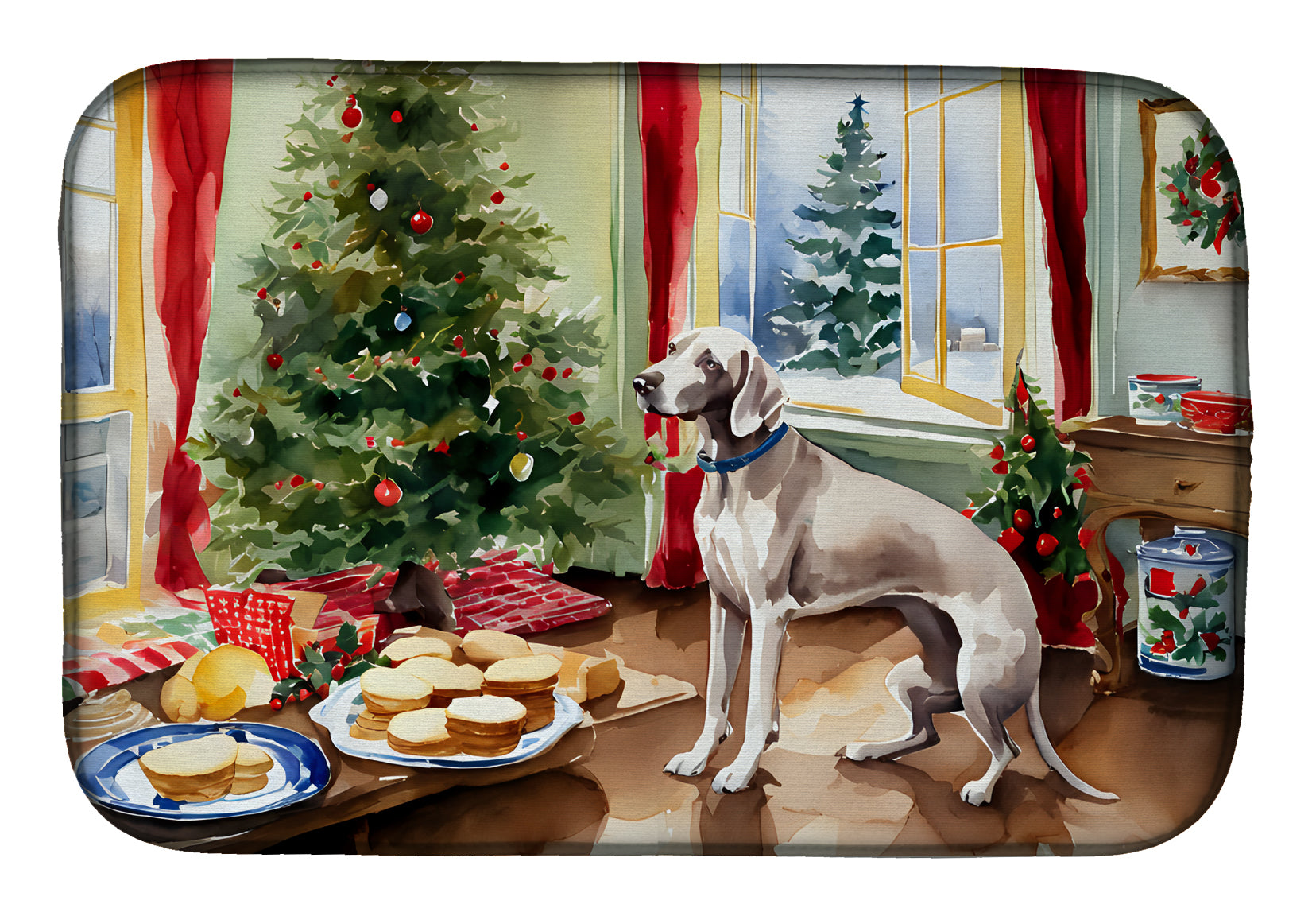 Weimaraner Christmas Cookies Dish Drying Mat