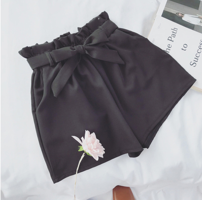 Solid Color Bow Tie High-Waisted Shorts for Women
