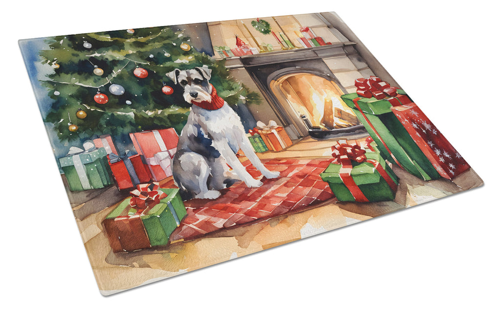 Schnauzer Cozy Christmas Glass Cutting Board