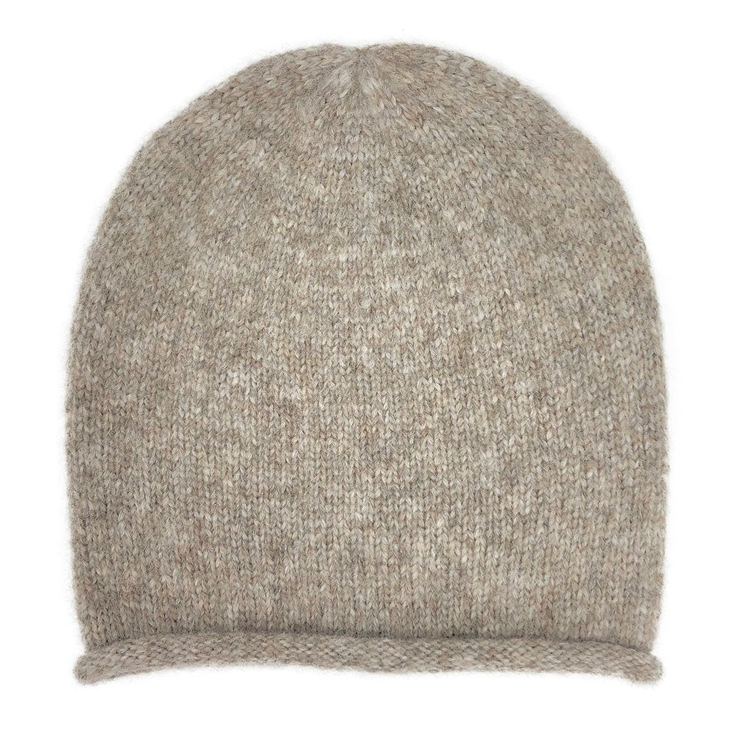 Beige Essential Knit Alpaca Beanie | Embroidered Cap