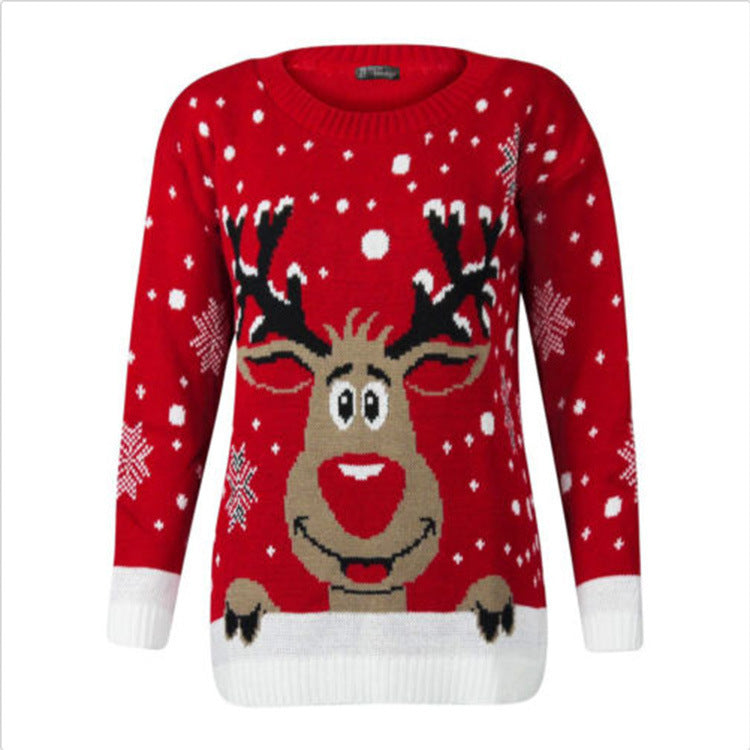 Loose Fit Christmas Reindeer Knit Sweater (Plus Size)