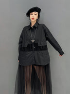 SHENGPALAE Fashion Mesh Spliced Shirt Dress for Women
