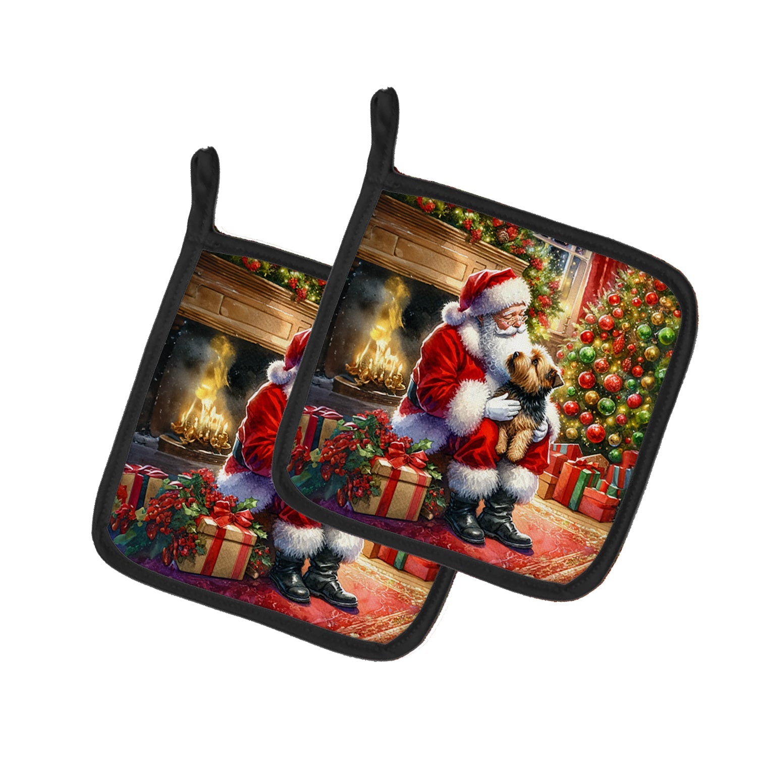 Norfolk Terrier and Santa Claus Pair of Pot Holders