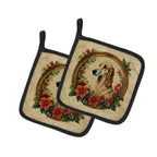 Saluki Christmas Flowers Pair of Pot Holders