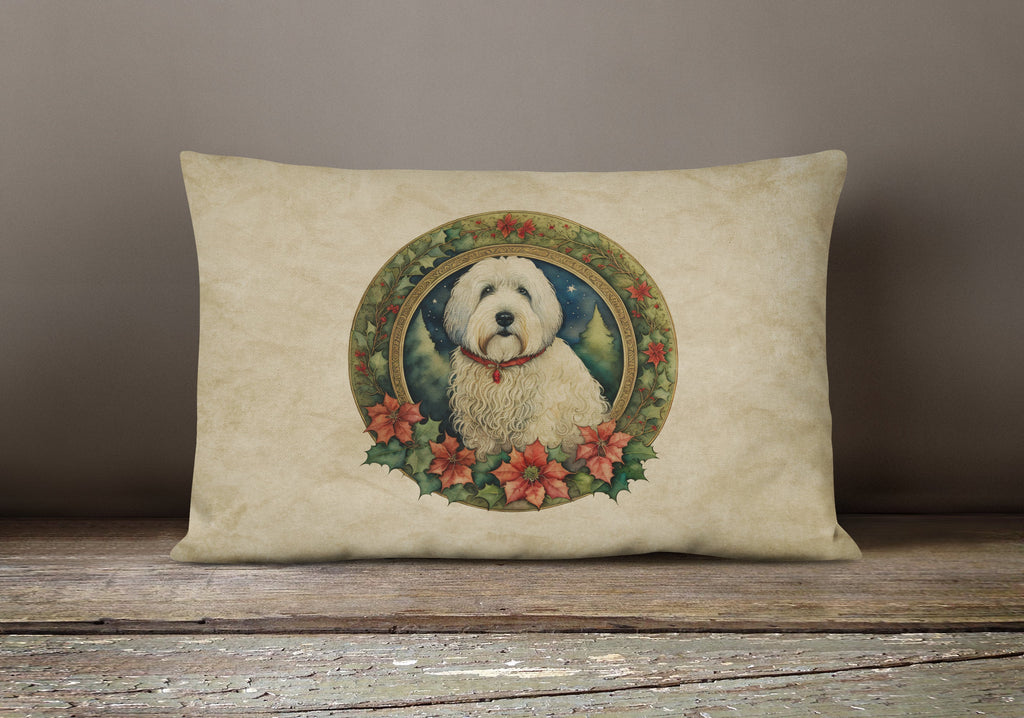 Old English Sheepdog Christmas Flowers Throw Pillow