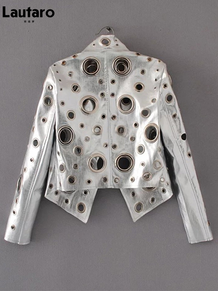 Lautaro Cut Out Faux Leather Jacket with Rivets