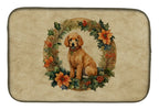 Poodle Christmas Flowers Dish Drying Mat