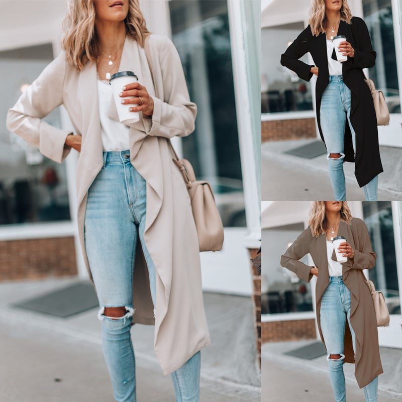 Mid-Length Solid Color Trench Coat for Fall/Winter