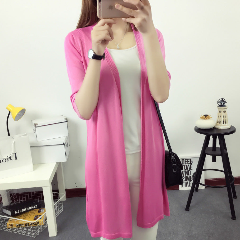 Mid-Length Knitted Sweater Cardigan with Scarf Shawl