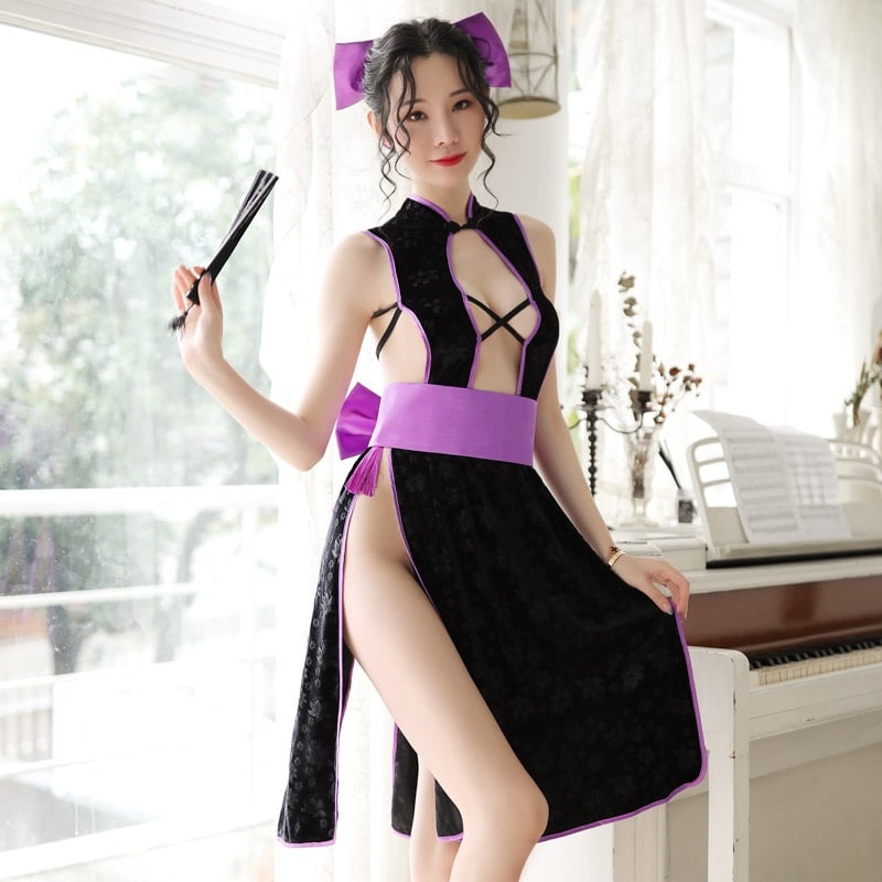 Retro Women's Cheongsam Backless Hollow Out Lingerie