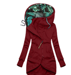 Solid Color Printed Hooded Long Sleeve Jacket