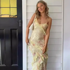 Backless Flounce Spaghetti Strap Dress