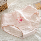 Cute Pink Cotton Drawstring Panties with Cat Paw Design