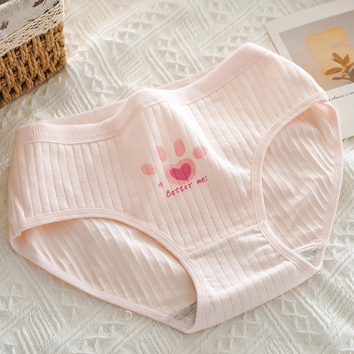 Cute Pink Cotton Drawstring Panties with Cat Paw Design