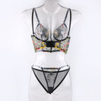 2023 Black Floral Embroidered Lace Bralette & Panty Set