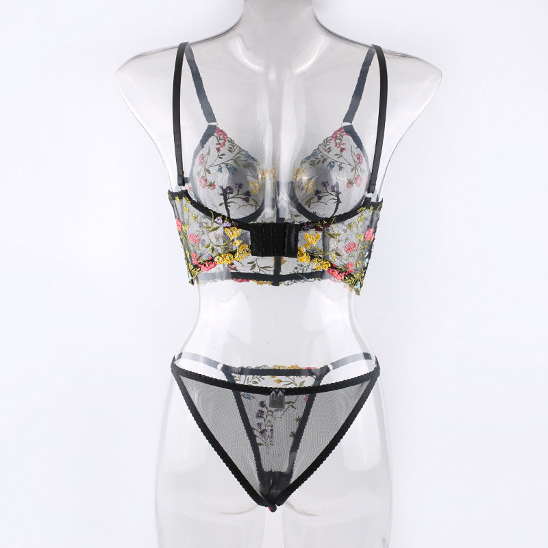 2023 Black Floral Embroidered Lace Bralette & Panty Set