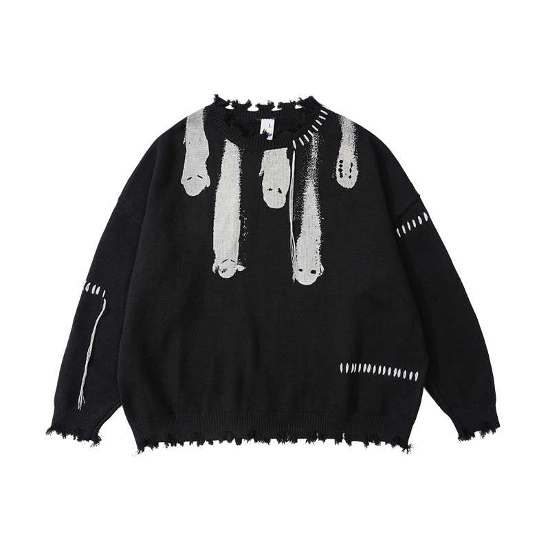 Knitted Crew Neck Collar Fringe Wool Top