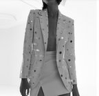 Beaded Round Mirror One Button Suit Jacket Coat