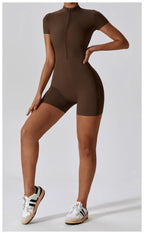 Women's Zip-Up Short Sleeve Yoga Bodysuit
