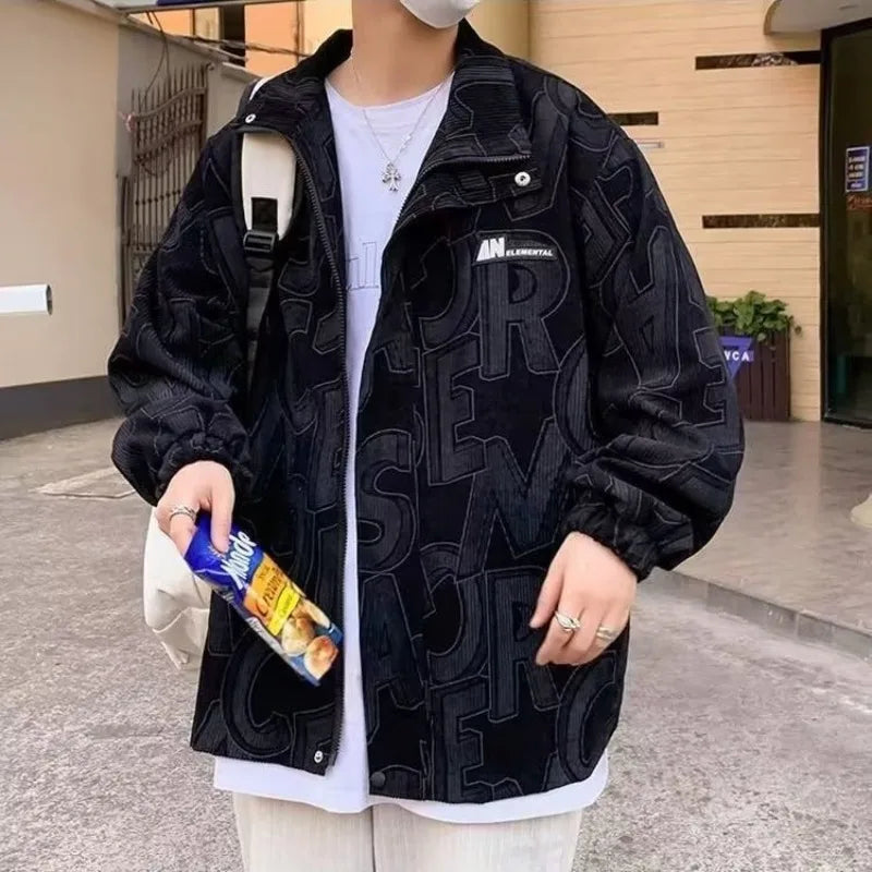 Casual Korean Men's Jacket with Trendy Print Design