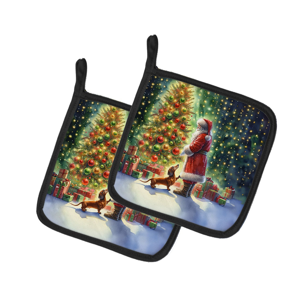 Dachshund and Santa Claus Pair of Pot Holders