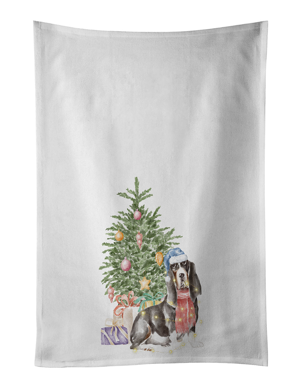 Basset Hound #2 Christmas Presents and Tree Kitchen Towel Set of 2