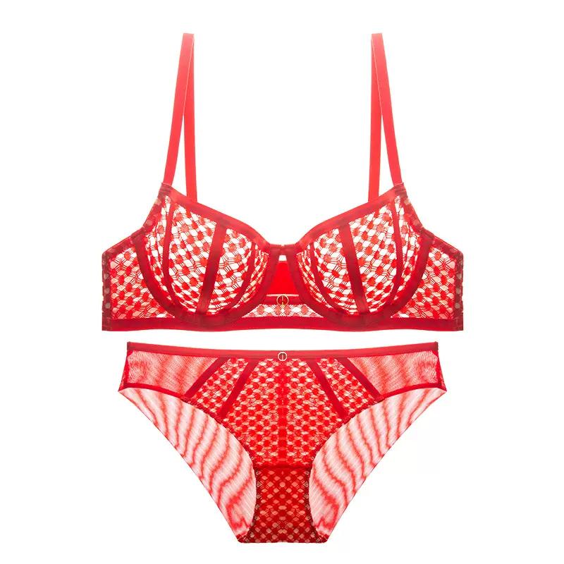 Ultra-Thin Contrast Color Lace Bra Set for Summer