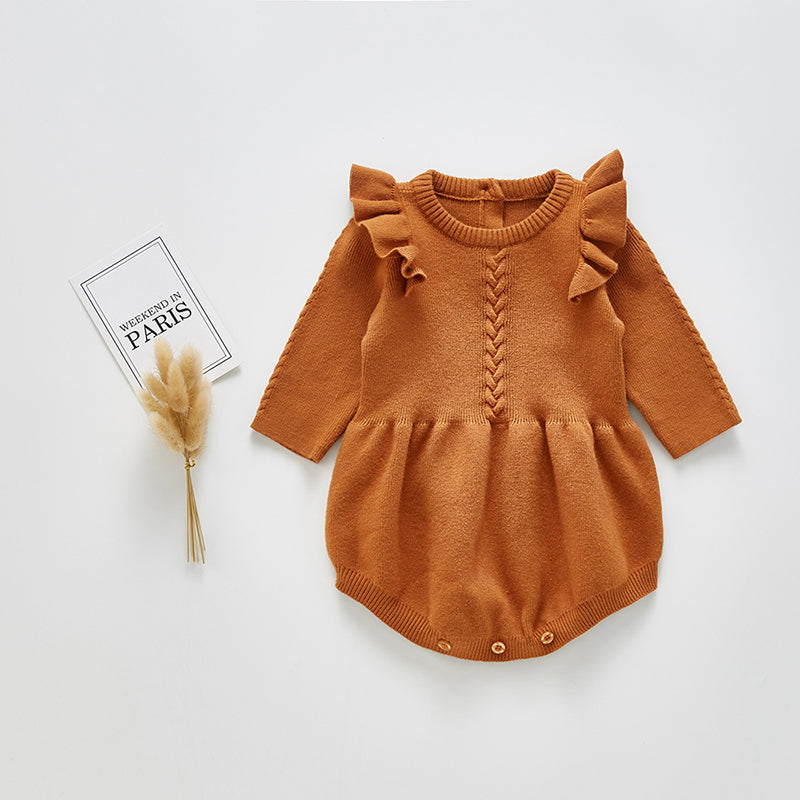 Baby Girls' Long Sleeve Knitted Ruffled Bodysuit Set