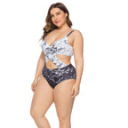2020 Women's Marble Print Steel Support Swimsuit Plus Size