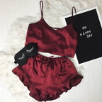 Silk Satin Lingerie Bra and Shorts Set for Women