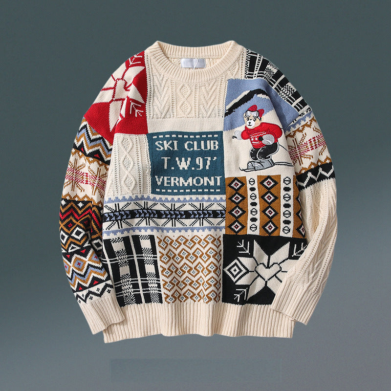 Red Christmas Sweater for Men - Thick Bear Design